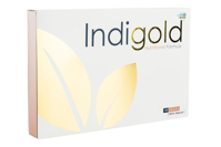 Indigold Formula nutritional supplement box angled side view